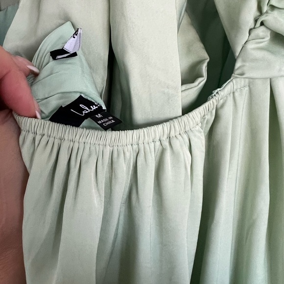 Lulus Confidence Check Sage Green Satin Tie-Back Maxi Dress - Picture 5 of 5